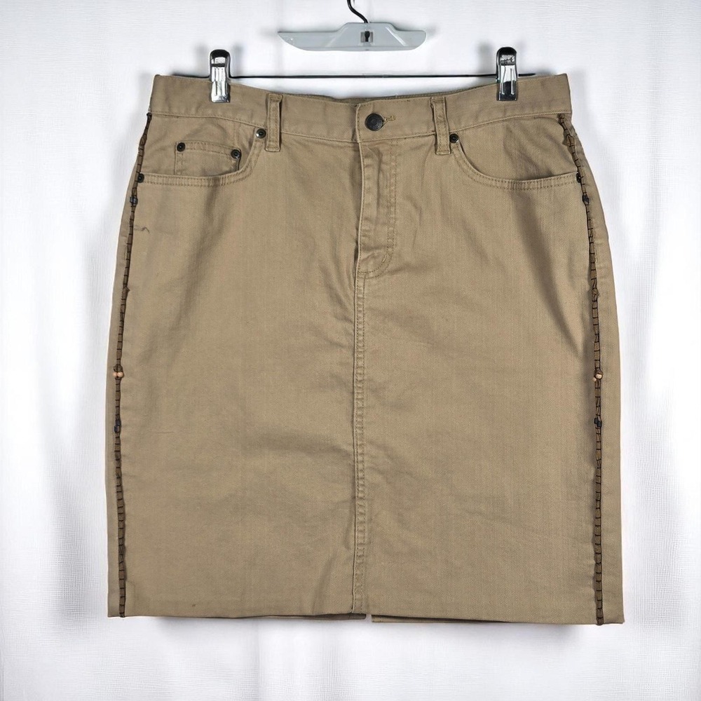 Vintage Lauren Jeans Co. Khaki Skirt Woman 10‎ Beige Stretch Beaded Side Detail